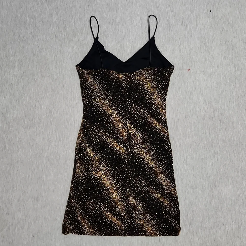 Vintage Sparkly Mini Little Black Party Spaghetti Strap Tank Dress - Picture 8 of 11